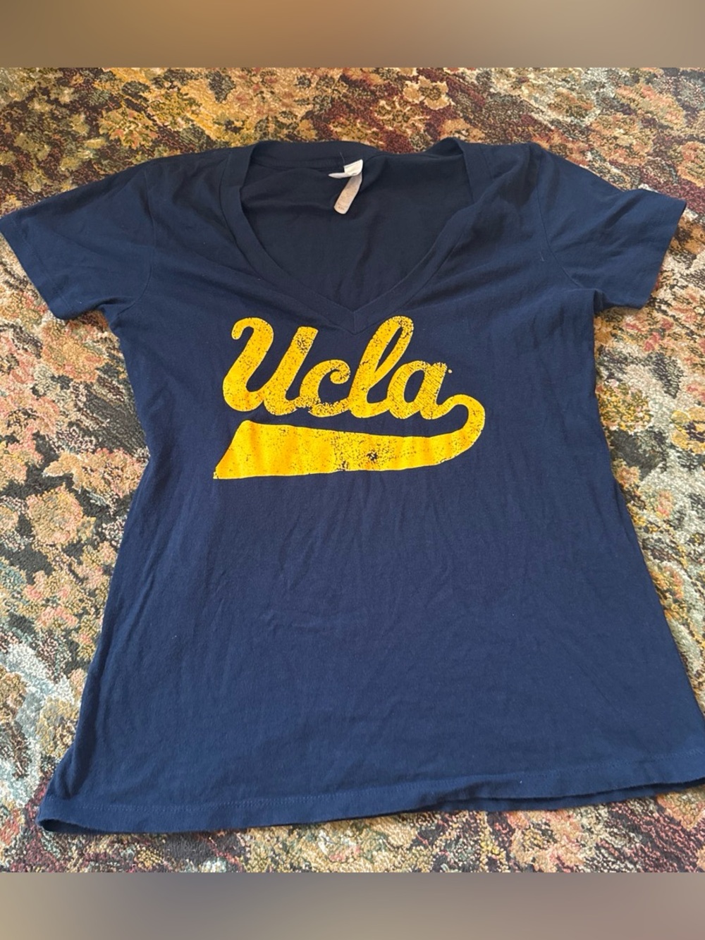 TLC Navy V-Neck UCLA Logo Tee with Yellow Script